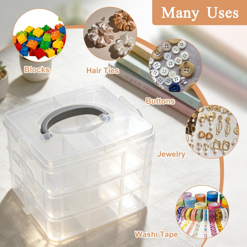 LZYMSZ 3-Tier Transparent Adjustable Stackable Compartment Slot Plastic Storage Box, Snap-Lock Clear Container Box for Storing Toy Jewelry Accessory 6.5 x 6.1x 4.9in(S) - Image 5